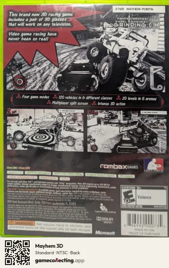 Mayhem 3D Xbox 360, NTSC box back