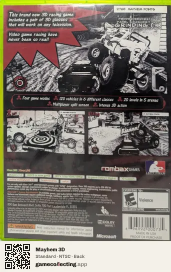 Mayhem 3D Xbox 360, NTSC box back