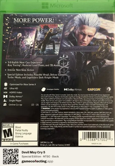 Devil May Cry 5 Xbox Series X, NTSC box back