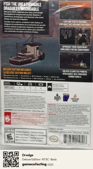 Dredge Nintendo Switch, NTSC box back