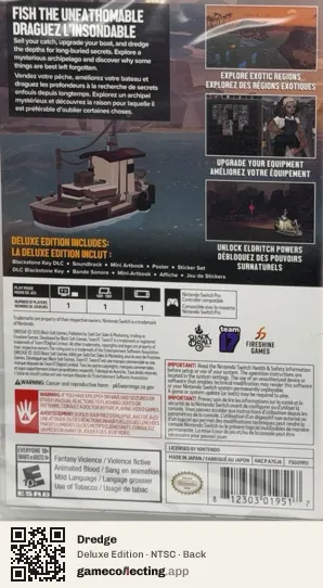 Dredge Nintendo Switch, NTSC box back