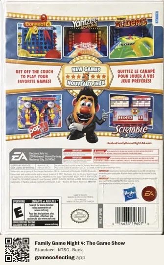 Family Game Night 4: The Game Show Nintendo Wii, NTSC box back