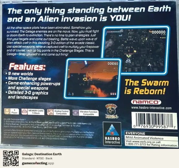 Galaga: Destination Earth PlayStation, NTSC box back