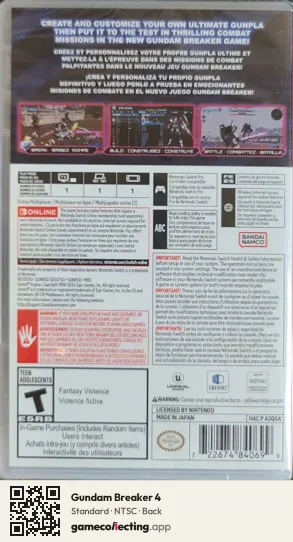 Gundam Breaker 4 Nintendo Switch, NTSC box back
