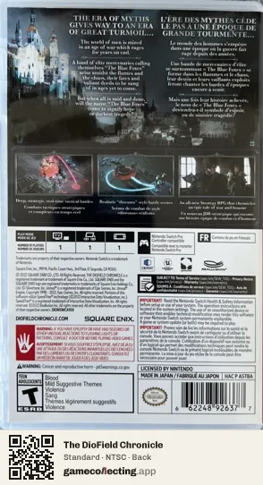 The DioField Chronicle Nintendo Switch, NTSC box back