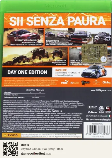 Dirt 4 Xbox One, Italy box back