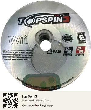 Top Spin 3 Nintendo Wii, NTSC disc