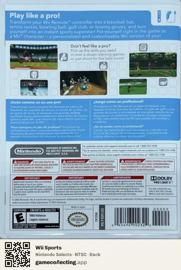 Wii Sports Nintendo Wii, NTSC box back