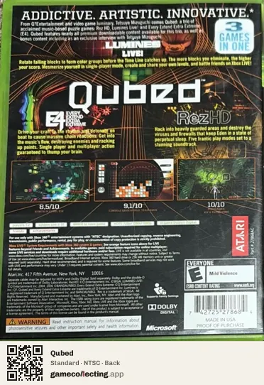 Qubed Xbox 360, NTSC box back
