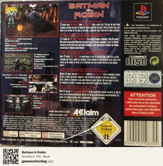 Batman & Robin PlayStation, PAL box back