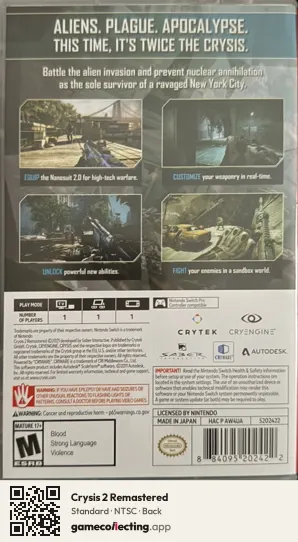 Crysis 2 Remastered Nintendo Switch, NTSC box back