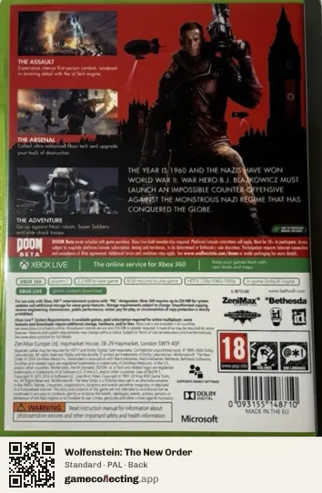 Wolfenstein: The New Order Xbox 360, PAL box back