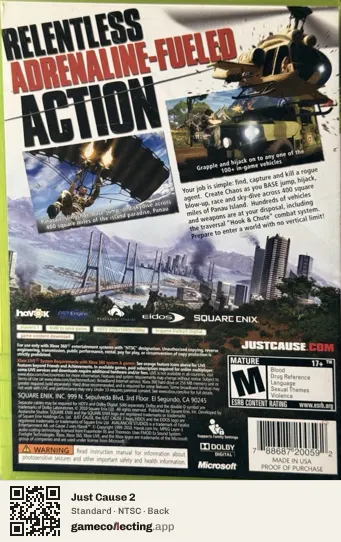 Just Cause 2 Xbox 360, NTSC box back