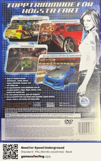 Need for Speed Underground PlayStation 2, Nordic countries box back