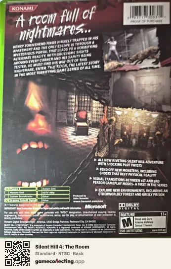 Silent Hill 4: The Room Xbox, NTSC box back