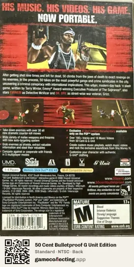 50 Cent Bulletproof G Unit Edition PlayStation Portable, NTSC box back