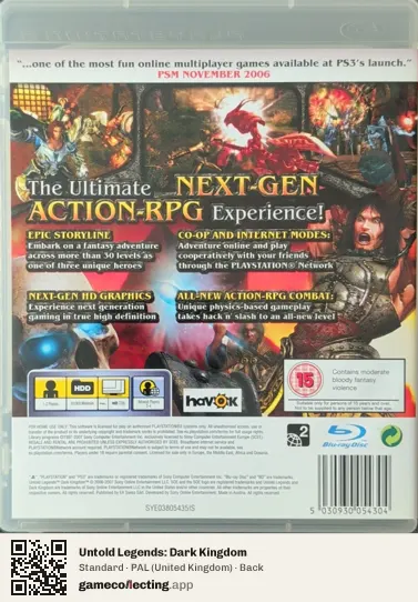 Untold Legends: Dark Kingdom PlayStation 3, United Kingdom box back