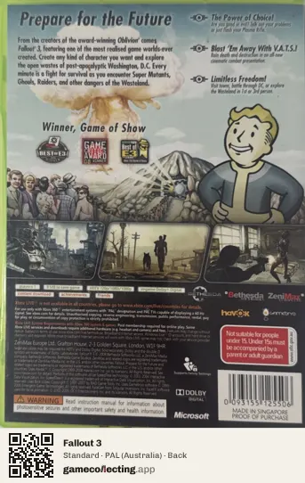 Fallout 3 Xbox 360, Australia box back