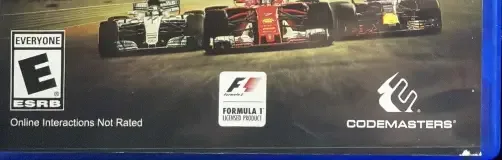 F1 2017, the ESRB box on its front