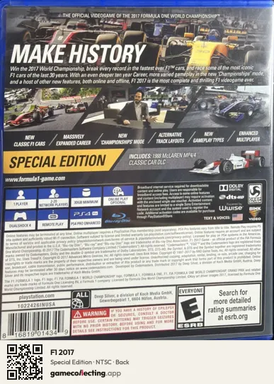 F1 2017 PlayStation 4, NTSC box back