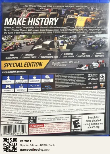F1 2017 PlayStation 4, NTSC box back
