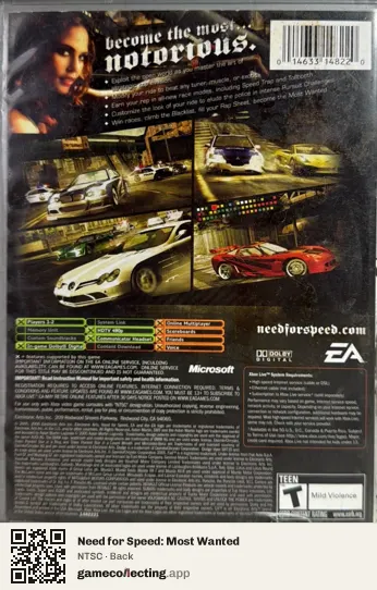 Need for Speed: Most Wanted Xbox, NTSC box back