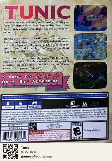 Tunic PlayStation 4, NTSC box back