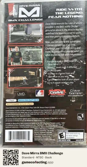 Dave Mirra BMX Challenge PlayStation Portable, NTSC box back