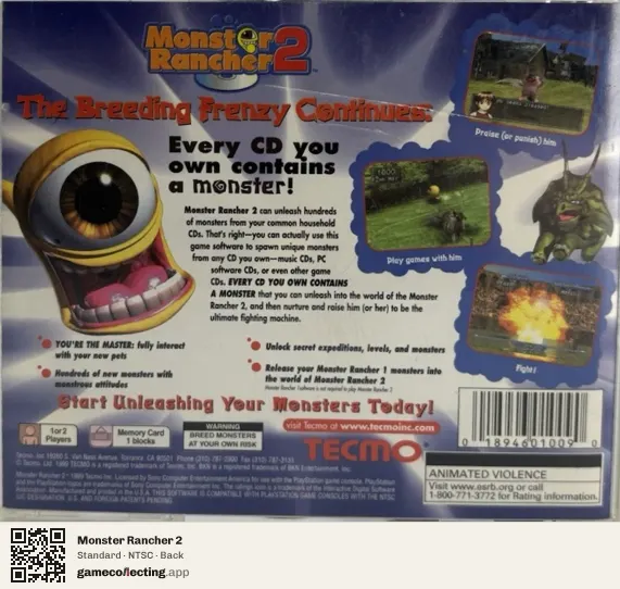 Monster Rancher 2 PlayStation, NTSC box back