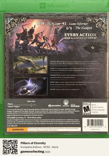 Pillars of Eternity Xbox One, NTSC box back