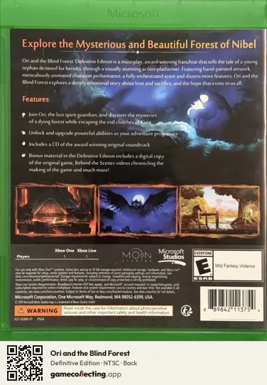 Ori and the Blind Forest Xbox One, NTSC box back