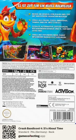 Crash Bandicoot 4: It's About Time Nintendo Switch, Germany box back