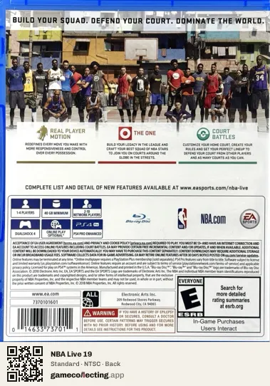 NBA Live 19 PlayStation 4, NTSC box back