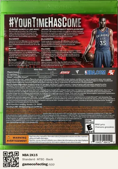 NBA 2K15 Xbox One, NTSC box back