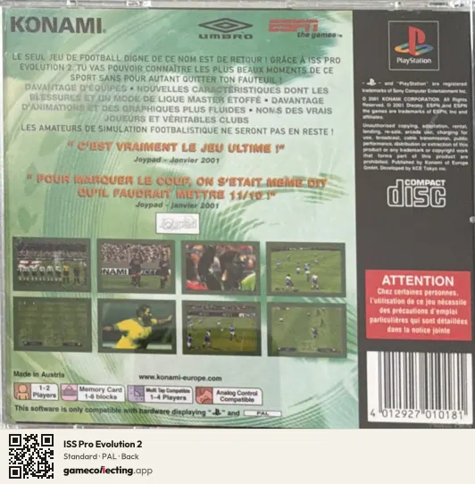 ISS Pro Evolution 2 PlayStation, PAL box back