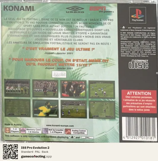 ISS Pro Evolution 2 PlayStation, PAL box back