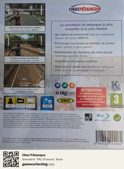 Obut Pétanque PlayStation 3, France box back
