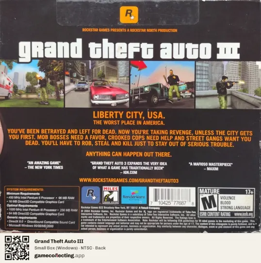 Grand Theft Auto III Computer, NTSC box back