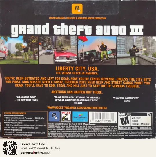 Grand Theft Auto III Computer, NTSC box back