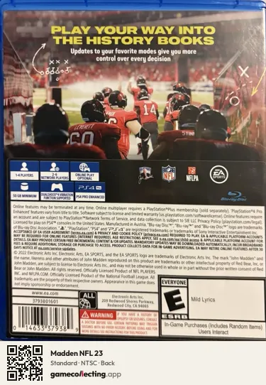 Madden NFL 23 PlayStation 4, NTSC box back