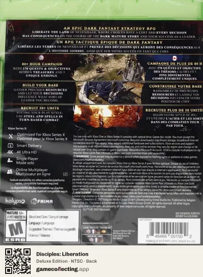 Disciples: Liberation Xbox Series X, NTSC box back