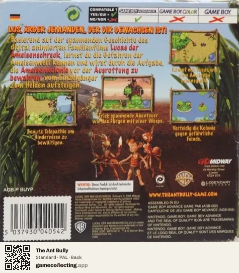 The Ant Bully Game Boy Advance, PAL box back