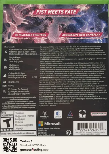 Tekken 8 Xbox Series X, NTSC box back