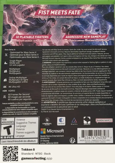 Tekken 8 Xbox Series X, NTSC box back