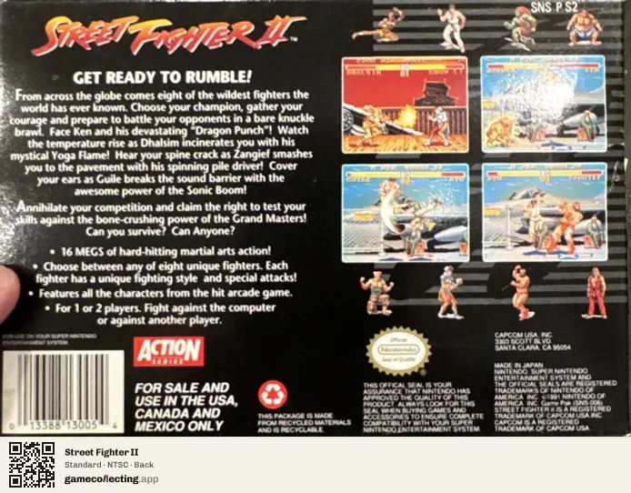 Street Fighter II Super Nintendo Entertainment System, NTSC box back