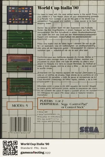World Cup Italia '90 Sega Master System, PAL box back