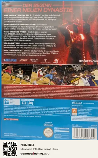 NBA 2K13 Nintendo Wii U, Germany box back