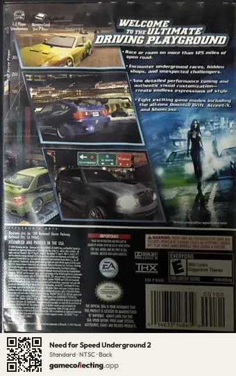 Need for Speed Underground 2 Nintendo GameCube, NTSC box back