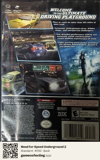 Need for Speed Underground 2 Nintendo GameCube, NTSC box back