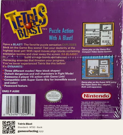 Tetris Blast Game Boy, NTSC box back